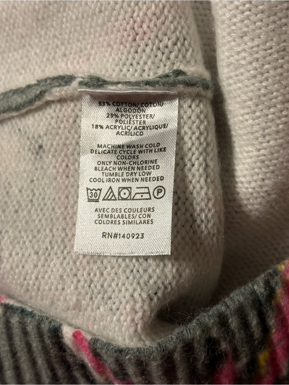 LOFT Sage Green V-Neck Sweater with Pink Paisley Accents - Picture 6 of 10